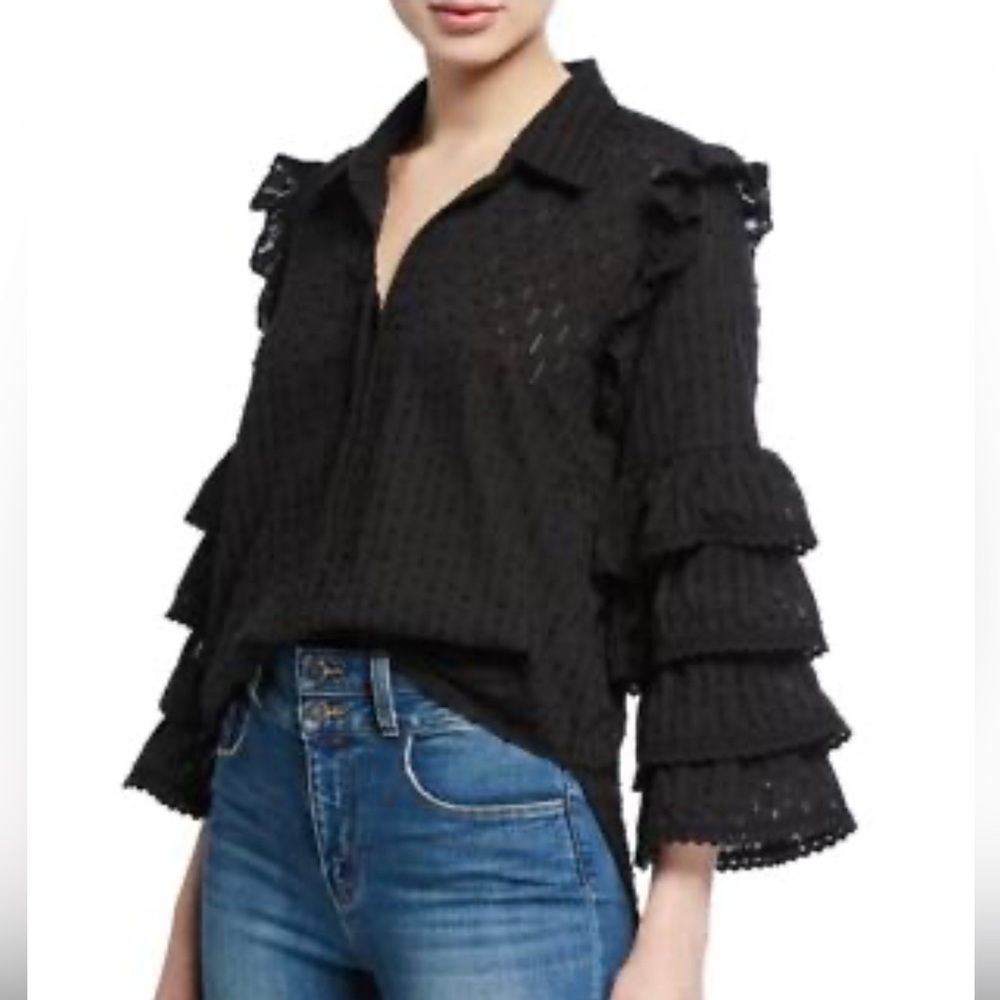 Miss Juana ruffle front button blouse